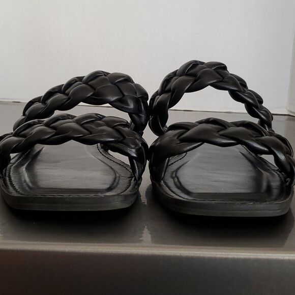 Steve Madden Brimm Black Puffy Double Braided Slide Flat Sandals Square Toe 10 - Picture 6 of 10